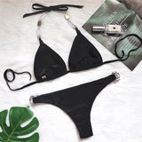 Sexy Bikini Women Push Up Swimwear Swimsuit Shiny Crystal Diamond Chain Halter Beach Bikinis Set Bathing Suit Bikini Brasileno