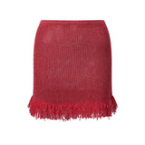 Summer Women's Knit Mini Skirt Solid Color Plush Tassel Trim Pencil Skirts Going Out Bohemian Beach Sexy Skirts