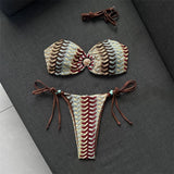 Printed Halter Bandeau Bikini Female Swimsuit Women Swimwear Two-Pieces Bikini Set High Leg Cut Bather Bathing Suit Swim V8338