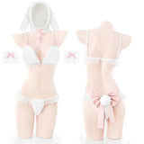 Bunny Girl Cosplay Sweater Underwear Women Sexy Lingerie White Plush Rabbit Ear Bra and Panties Suit Exotic Outfits Costumes