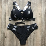 2026 Sexy Letter Print Bra Cup Bikini Women Swimsuit Female Swimwear Two Pieces Bikini Set Push Up Bathing Suit Swim Beach Wear