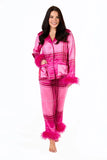 Women New Year Pajamas Set Christmas Party Loungewear Long Sleeve Feather Shirt Pants Sleepwear Santa Claus Night Wears Pyjamas