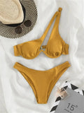 Sexy One Shoulder Bikini Set 2025 Women Red Black Push Up Underwire Micro Swimsuit Brazilian Cut Out Bathing Suit Thong Swimwear