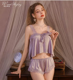 Pure Desire Home Wear Set New Sweet Style Camisole Shorts Pajamas Thin Sexy Ice Silk Home Wear Two-Piece Casual Style Sets N5GK