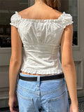 Women's Button Down Tops Fashion Cap Sleeve Solid Color Slim Fit Frill T-Shirts Summer Blouses