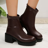 Fashion Thick Heels Ankle Boots Women 2025 Back Zipper Plus Size 35-42 Pu Leather Boots Woman Round Toe Platform Booties Mujer
