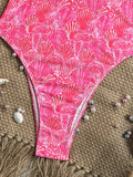 Sexy Pink Floral Print Swimwear Women 2026 Deep V Neck Slim Tummy Control One Piece Swimsuit Beach Hoiday Bathing Suit Monokini