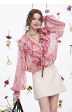Ladies French ruffled chiffon shirt spring new temperament top