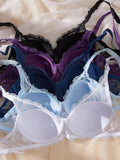 5PCS Fashionable Sexy lingerie set Floral Lace cup surface Design Thin sexy bras Comfortable Unpadded Women's underwear set