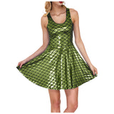 Cocktail Dress Womens Glitter Costume Party Dresses Swing A Line Metallic Shiny Festival Outfit Cosplay Fish Scale Vestidos