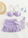 2026 Push Up 3 Pieces Bikini & Beach Slirt Swimsuit Women Strappy Swimwear Female Bathers Bathing Swimming Swim Suit Beachwear