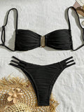 XS - L Wrinkled U Rings Bandeau Bikini Women Swimwear Female Swimsuit Two-pieces Bikini Set Bather Bathing Suit Swim Beachwear