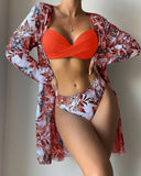 20 Colors Three Piece Bikinis Set Women Sexy Push Up Swimwear Swimsuit Plants Print Bathing Suit Bikini Cover Up Banadores Mujer