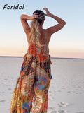 Paisley Print Bohemian Wide Leg Long Pants Jumpsuit Women Summer New Overalls Spaghetti Strap Loose Casual Boho Jumpsuit Tassel