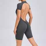 Padded Backless Yoga Cycling jumpsuit  Women Zipper GYM Sportswear Fitness One Piece Sports Suit V Back Workout Playsuit