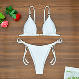 DEKA Women's Solid Color Swimwear Tie Side String Bikini Tanga Triangle Two Piece Swimsuits Bathing Bra Top Bottom Beachwear