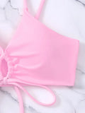 New Women's Swimsuit High Waist Two Piece Bikini Set Hollow Out V-neck Bandage Cross Backless Beach Swimwear Summer Bathing Suit
