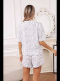 Leopard Print Pajama Set for Women Summer Sexy Crop Top and Shorts Loungewear Loose Short Sleeve Sleepwear Home Outfit