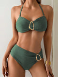 S - XL Metal Rings Halter Female Swimsuit High Waist Bikini Women Swimwear Two-pieces Bikini set Bather Bathing Suit Swim Lady