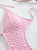 S - XXL Halter V Neck Wrinkled Female Swimwear One Piece Swimsuit Women Backless Monokini High Cut Bathing Suit Swim Beach Wear