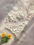 Women's Erotic Lingerie Bra Brief Set Bowknot Sexy Deep V Wire Free Lingerie Underwear Two Piece Female Cute Pajamas Kitts Suit