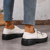 Fashion Double Buckle Platform Loafers Women British Style Thick Bottom Pu Leather Shoes Woman Comfort Round Toe Student Shoes