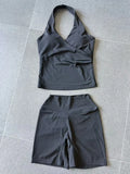 Women's Seamless Yoga Fitness Sets Sports Halter Neck Backless Vest Hip-lifting Slim Fit Shorts Suits Running Workout Gym Sets