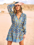 Foridol Bohemian Printed Floral Women Long Dress with Sleeve Spring Summer New in Midi Vestidos Casual Beach Boho Dress Women