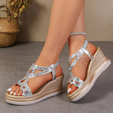 Bling Crystals Chunky Sandals Women 2026 Summer Elastic Band Wedges Platform Sandles Woman Plus Size 43 High Heel Rome Sandals