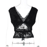 FDYOUI Woman Clothes Elegant Bandage Mesh Corset Tops 2026 Female Halter V-neck Lace-up Tank Top Black T-shirt Y2K Streetwear