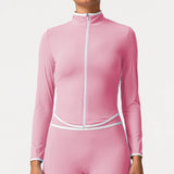 Women's Yoga Top Color-Block Zipper Stand Collar Bare Jacket Autumn Winter Outerwear Running Fitness Long Sleeve Coat