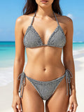 Halter Triangle String Bikinis 2026 Women Sexy Striped Swimsuit Ruffle  Swimwear Female Bathers Bathing Swimming Swim Suit