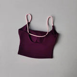 Women's Sexy Backless Yoga Sports Vest Fixed One-Piece Cup Contrast Suspender Beautiful Back Fitness Bra for Active Wear