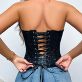 Toucheart Hot Girl Suspender Sexy Top with Fishbone Corset Intimate Hollow See-through Lace Classic Romantic Retro Palace Corset