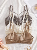 3Pcs Sexy Lace Women's Bra Crisscross Straps Underwire Push-Up Bralette Thin Soft Fashion Lingerie