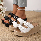 Summer Women's Chunky Platform Sandals 2026 Thick Bottom Wedges Slippers Women Plus Size 43 Double Buckle Casual Sandles Woman