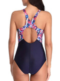 2026 Sporty Printed Slim Swimsuit Women One Piece Back Cross Swimwear Female Bathers Bathing Swimming Swim Suit Beachwear