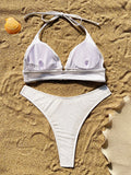 sexy white floral print mesh halter bikini set two pieces push up high waist thong swimsuit bathing suit swimwear biquini bakini