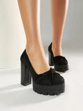 Plus Size Cross Soft PU Upper Platform Ultra Coarse Heel Shallow Breathable High Heels Office Women's Shoes