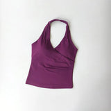 Sexy V-neck Cross Halter Neck Yoga Vest Sleeveless Sports Bra with Chest Pad Naked Sense Fitness Top with Beauty Back Design for