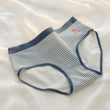 1-Pack Cute Strawberry Print Cotton Panties Sweet Striped Accents Women Low-Rise Underwear Breathable Soft Lingerie M-XL