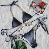 Women's Bikini Sexy Strap Gradient Print Luxury Crystal Diamond Bikini Shell Swimsuit