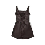 Square Neck Camisole Dress For Women With Back Cross Straps Slim Fit Ruched Waist Boned Mini Skirt Pure Desire Dress Casual 0VNB