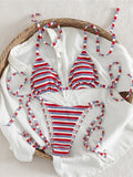 S - XL Striped Halter Bikini Women Swimwear Female Swimsuit High Cut Leg Bather Bathing Suit Swim Two-pieces Bikini set K8043