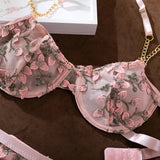 Laced Bra Lingerie Sexy Floral Embroidery Underwear Transparent Fairy Set Woman 2-Piece Boho Bra + Panty Underwear Set Intimates