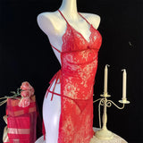 Women Lingerie Lace Underwear Transparent Erotic Costumes Red Split Sexy Dress For Sex Lady Sleepwear Plus Size Nightdress
