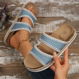 Bohemian Style Platform Slippers Women Plus Size 43 Embroidery Denim Thick Bottom Sandals Woman Open Toe Non Slip Summer Sandles
