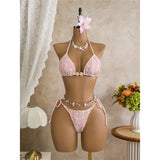 With Sarong Halter Printed Bikini Women Swimwear Female Swimsuit Padded Bather Bathing Suit Swim Three-pieces Bikini set K8073