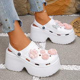 Pink Flowers Chunky Platform Clogs Sandals Woman Fashion Crystals Butterfly Wedges Sandles Woman Summer High Heels Garden Shoes