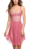 Women's Lace Trim Cami Nightdress - Sexy Side Slit & Mesh Panel, Perfect for Loungewear & Intimate Nights
